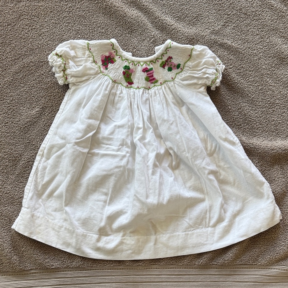 White Floral Embroidered Kids Casual Dress